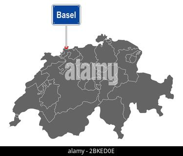 Carte de la Suisse avec panneau de Bâle Banque D'Images