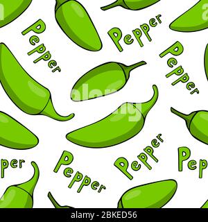Motif vectoriel sans couture avec poivrons jalapeno. Modèle pour textile et tissu de cuisine. Croquis de légumes de ferme et de jardin, saison de récolte Illustration de Vecteur