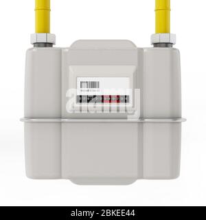 Compteur de gaz naturel isolé sur fond blanc. Illustration tridimensionnelle. Banque D'Images