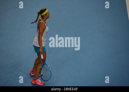 Yulia Putintseva, du Kazakhstan, à la Copper Box Arena de Londres, pour la coupe de tennis pour femmes Fed Cup. Grande-Bretagne contre le Kazakhstan Banque D'Images