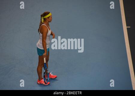 Yulia Putintseva, du Kazakhstan, à la Copper Box Arena de Londres, pour la coupe de tennis pour femmes Fed Cup. Grande-Bretagne contre le Kazakhstan Banque D'Images