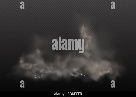 Jaune tridimensionnel et poussière de Browon sur fond transparent vectoriel. Poussière particules de nuages sales dans la pollution atmosphérique et le brouillard de fumée. Explosion de nuages Illustration de Vecteur