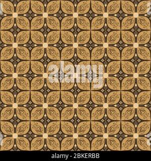 Motifs fleuris Kawung batik uniques avec motif couleur dorée. Collecte Illustration de Vecteur