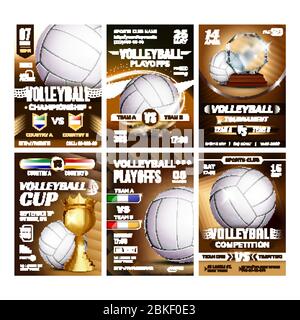 Volley-ball Sport Event Flyer Affiches Set Vector Illustration de Vecteur