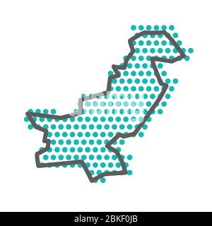 Pakistan carte de contour simple avec un motif de points demi-ton vert Illustration de Vecteur