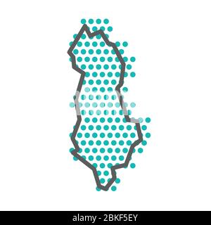 Albanie carte de contour simple avec motif point vert demi-ton Illustration de Vecteur