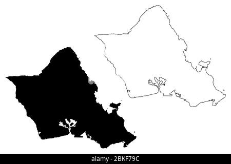 Ville et Comté d'Honolulu, Hawaï (comté des États-Unis, États-Unis d'Amérique, États-Unis, États-Unis, île, archipel) illustration vectorielle de carte, Scribble sket Illustration de Vecteur