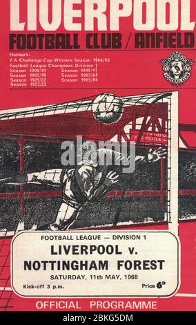 Liverpool contre Nottingham Forest League 1 Programme officiel 1968 Banque D'Images