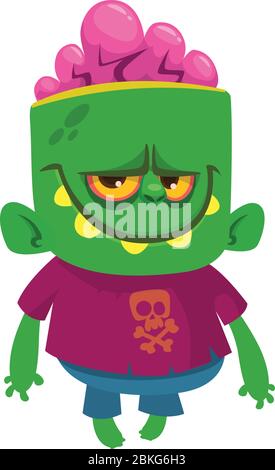 Dessin animé zombie vert drôle. Illustration vectorielle Halloween de la créature zombie. Illustration de Vecteur