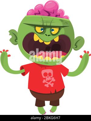 Dessin animé zombie vert drôle. Illustration vectorielle Halloween de la créature zombie. Illustration de Vecteur