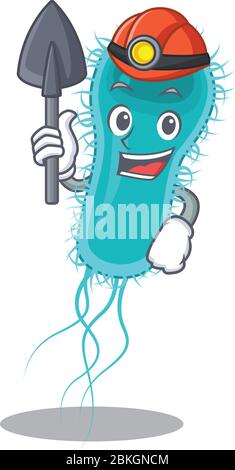 Concept de dessin animé de la bactérie Escherichia coli avec outil et casque Illustration de Vecteur