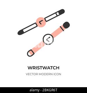 Icône de bracelet plat. Modèle de forme classique de montre de poignet. Bracelet closeup à logo symbole pour le design de l'heure. Concept commercial tendance, accessoire à main isolé sur illustration vectorielle blanche Illustration de Vecteur