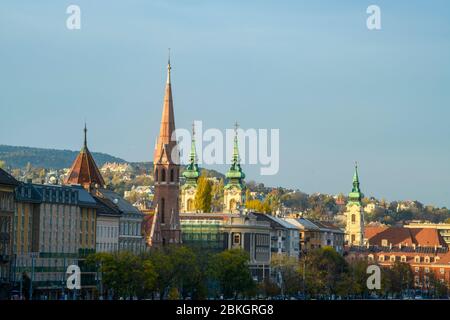 L'Eglise spires à Buda, Budapest, Hongrie centrale, Hongrie Banque D'Images