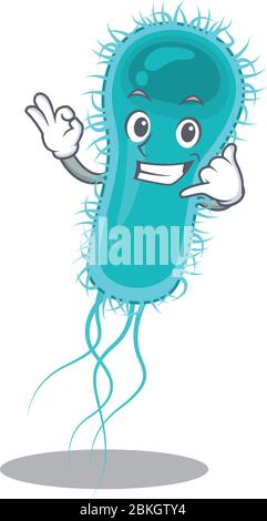 Dessin animé de bactérie escherichia coli avec appelez-moi le geste drôle Illustration de Vecteur