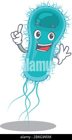Motif de la mascotte bactérienne d'Escherichia coli avec un geste du doigt Illustration de Vecteur