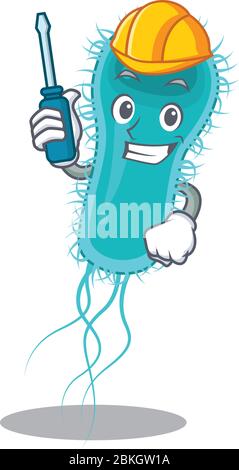 le caractère de dessin animé de la bactérie escherichia coli a fonctionné comme une automobile Illustration de Vecteur