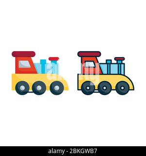 illustration vectorielle plastique train jouet icône ou logo avec plat et couleur de ligne design style Illustration de Vecteur