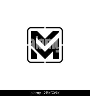 Modèle de logo graphique lettre M initial, avec coche sur le concept de design d'espace négatif, isolé sur fond blanc. Illustration de Vecteur