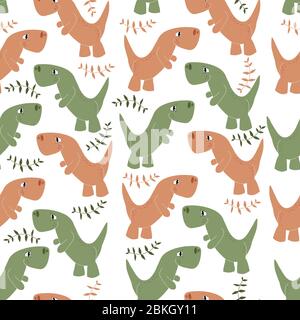 motif vectoriel de dinosaures et de branches d'arbres sur fond blanc Illustration de Vecteur