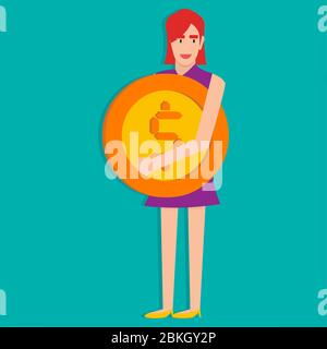 femme d'affaires détenant de l'argent de pièce pour l'investissement d'affaires concept illustration vectorielle Illustration de Vecteur