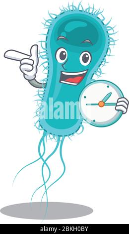 Escherichia coli bactéries mascotte design concept souriant avec horloge Illustration de Vecteur