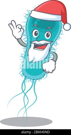 Bactérie Escherichia coli Santa caricature personnage avec joli doigt ok Illustration de Vecteur