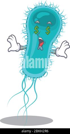 Riche dessin de caractère de dessin animé de bactéries d'escherichia coli avec des yeux d'argent Illustration de Vecteur