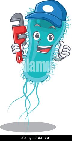 Escherichia coli bactéries Smart Plumber dessin de personnage de dessin animé avec outil Illustration de Vecteur