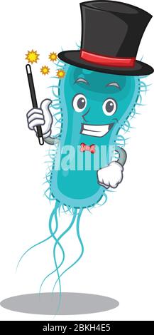 Un magicien attrayant de la conception de la bande dessinée de bactéries d'escherichia coli Illustration de Vecteur