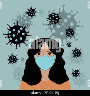Fille avec masque pour protéger le virus ou la pollution Illustration de Vecteur