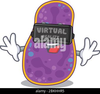 Style de dessin animé de shigella sp. Bactéries avec casque moderne de réalité virtuelle Illustration de Vecteur