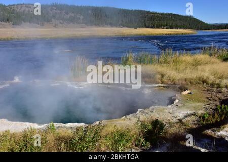 Sources chaudes sur Firehole Lake Drive, parc national de Yellowstone. Banque D'Images