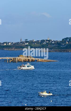 France, Manche, mer d'Iroise, Roscoff, l'île de Batz en arrière-plan, de l'embarquement pour l'île de Batz la passerelle Banque D'Images