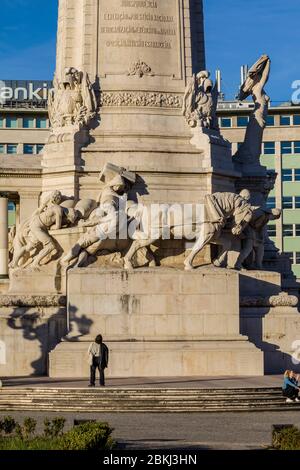 Portugal, Lisbonne, au nord de la ville, détail de la statue du marquis de Pombal Banque D'Images