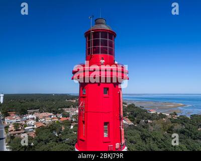 France, Gironde, bassin d'Arcachon, Lège-Cap-Ferret, le phare (vue aérienne) Banque D'Images