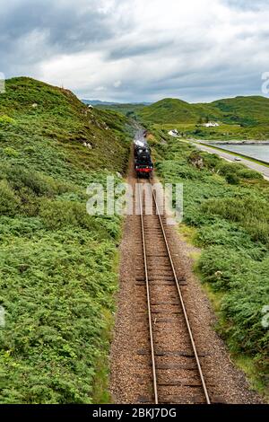 Royaume-Uni, Écosse, Highlands, Mallaig, le train à vapeur Jacobite, mieux connu sous le nom de train Harry Potter, sur son chemin vers Mallaig Banque D'Images