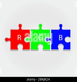 Le schéma de couleurs représenté dans trois puzzles. Vecteur de qualité. Illustration de Vecteur