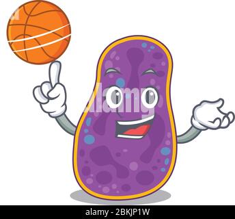 Superbe style de mascotte shigella sp. Avec basket-ball Illustration de Vecteur