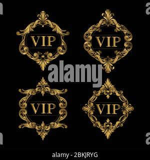 Ensemble de luxe Golden Frame. Cadre de luxe avec couleur dorée, concept ornement, badges luxueux, étiquette or, Retro concept. Orname Royal vintage tendance Illustration de Vecteur