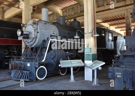 #1031 Locomotive à vapeur exposée au North Carolina Transportation Museum. Banque D'Images