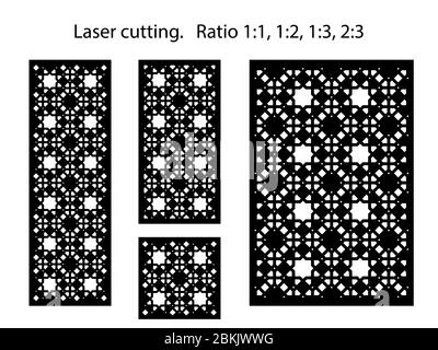 Jeu de panneaux vectoriels décoratifs, écrans pour la découpe au laser. Modèle pour cloison intérieure de style arabesque Illustration de Vecteur