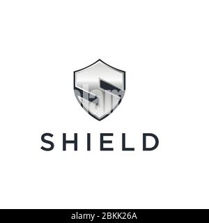 Shield / Secure / ou initial S avec logo en métal métallique argenté blindé Illustration de Vecteur