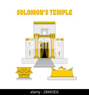 Temple du roi Salomon. Devant le temple, il y a un autel et une mer de cuivre sur des taureaux. Illustration de Vecteur