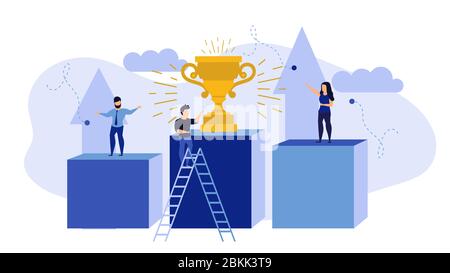 Concurrence réussie employé Business person illustration concept tridimensionnel. Le gagnant remportera un défi vectoriel à la carrière de leader. Champion de victoire avec tasse Illustration de Vecteur