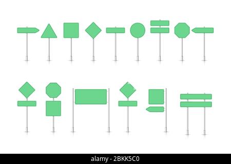 Panneau vert de trafic Mockup isolé sur fond blanc. Signalisation routière. Carte vierge avec emplacement pour le texte. Direction. Illustration de Vecteur