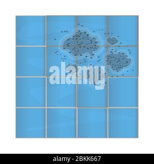 Moule foncé sur carrelage en céramique dans la salle de bains. Taches sur le mur. Moisissure dans la douche. Concept de problèmes de condensation, d'humidité et d'humidité élevée. Vecteur de stock Illustration de Vecteur