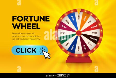 Fortune wheel, lottery play, online casino banner, game machine, gambling business isolated vector illustration Illustration de Vecteur
