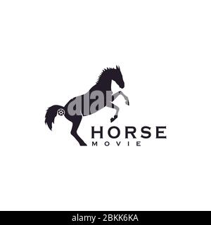 Illustration Horse Silhouette, motif Horse Warrior Medieval logo avec film cinéma bobine Illustration de Vecteur