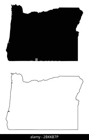 Oregon OU cartes d'état. Silhouette et contour noirs isolés sur un fond blanc. Vecteur EPS Illustration de Vecteur