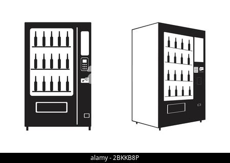 Ensemble distributeur automatique de boissons. Noir et blanc. Vue de face et vue latérale isolée sur un fond blanc. Vecteur EPS Illustration de Vecteur